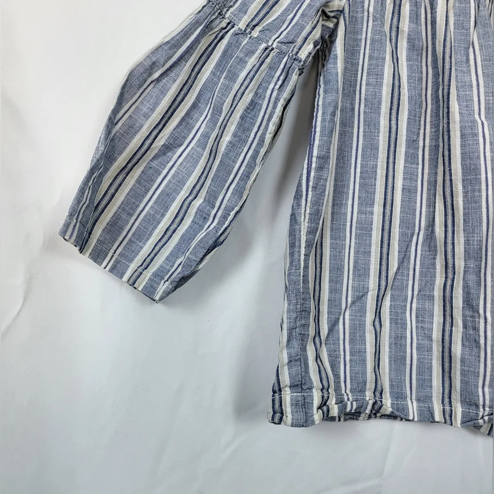 Gap Kids Girls Blue White Chambray Striped Tasseled Tie 3/4 Sleeve Peasant Top M